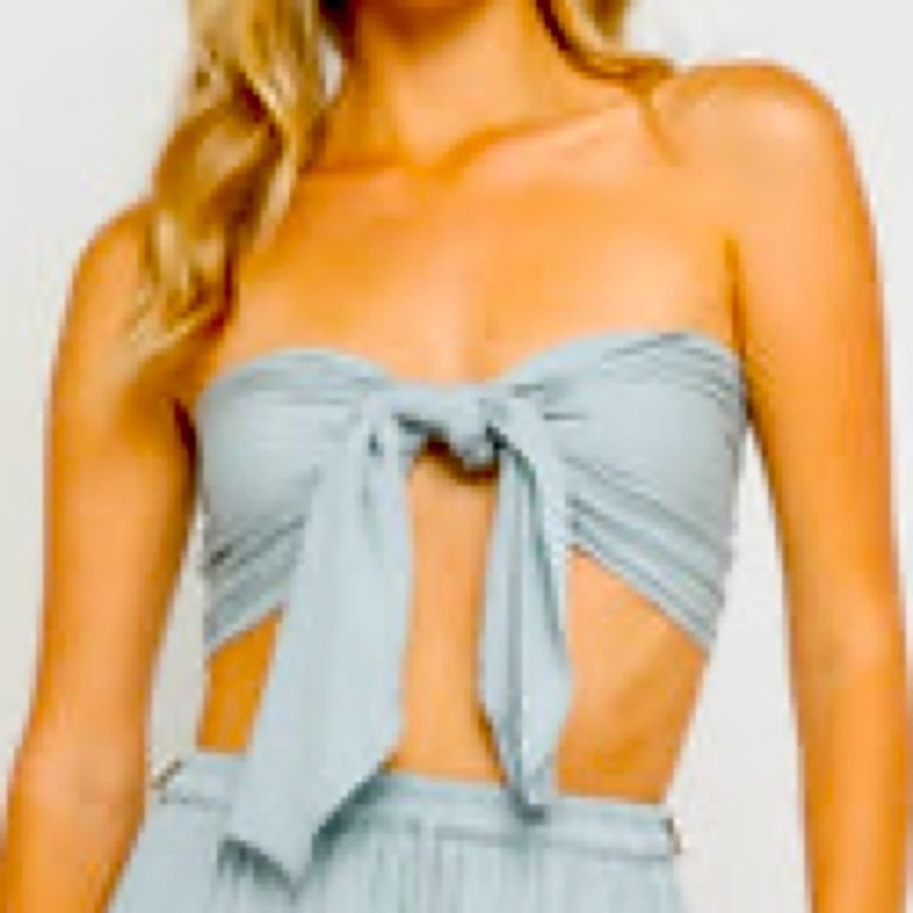 NWT Blashe Denim tie front Crop Top bandeau size large